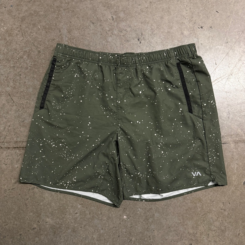RVCA Mens Yogger Shorts XXL Olive Green Paint Splatter Athletic Training Shorts